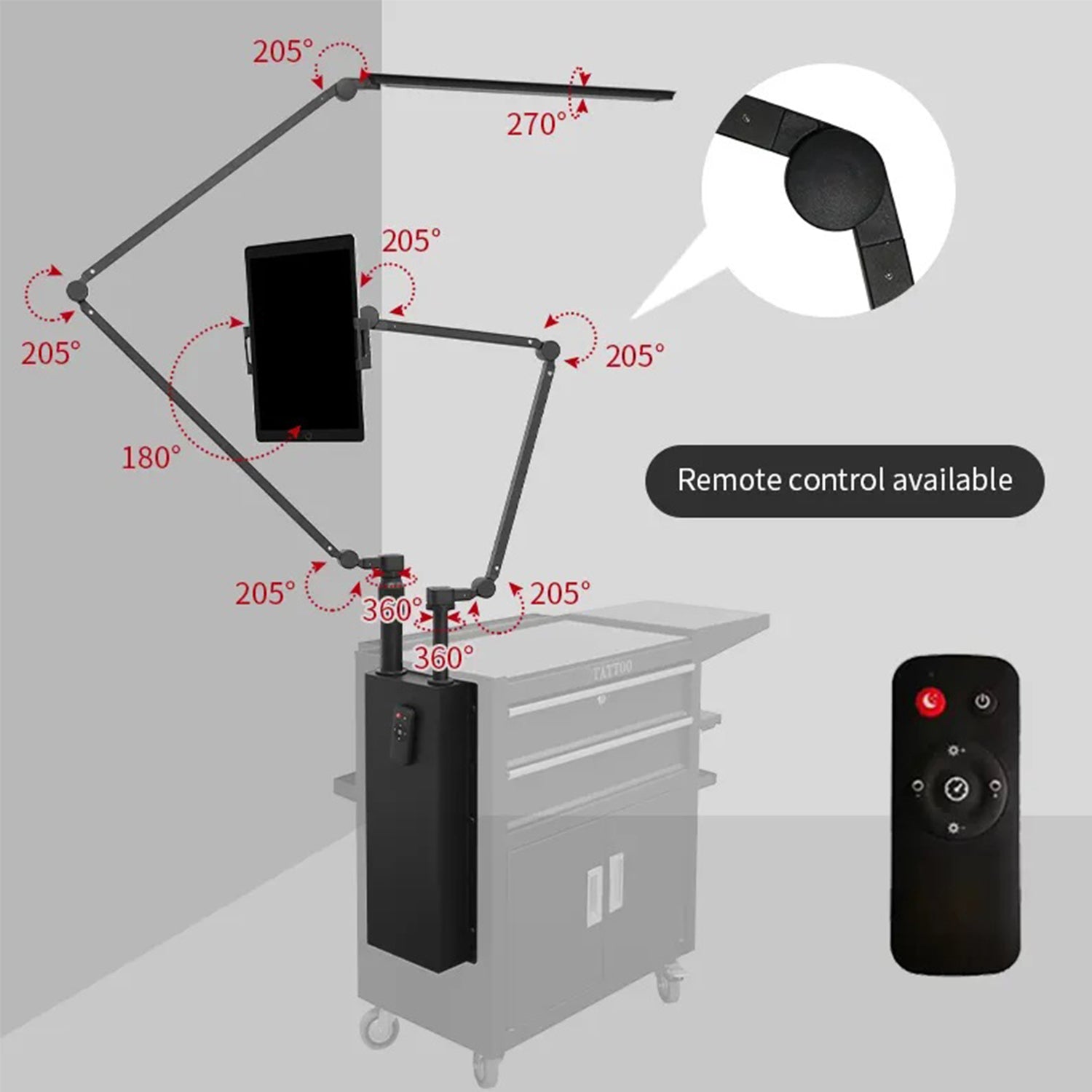 Brazo articulado multifunción con luz LED antirreflejo